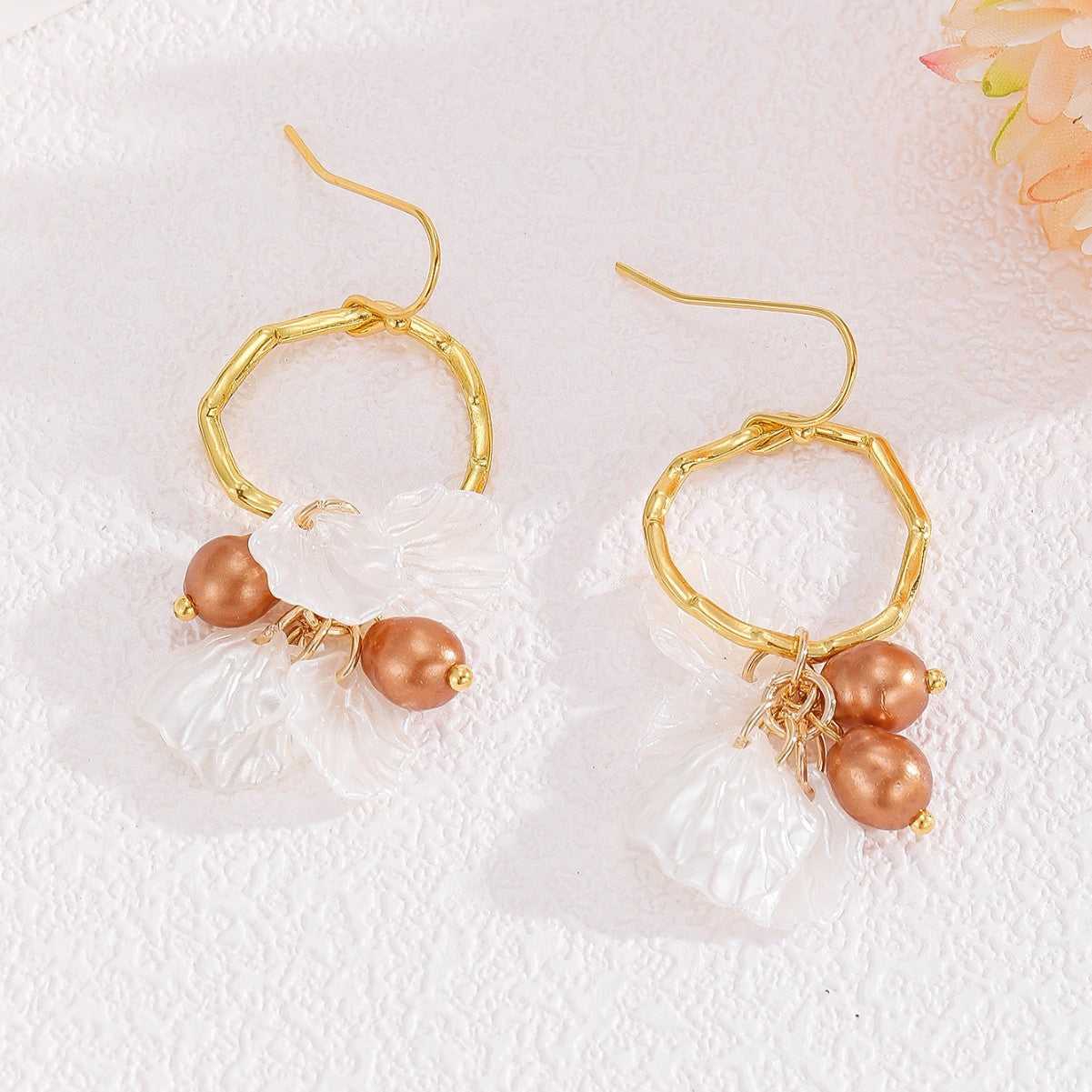 Boho Chic Irregular Hoop Earrings with Mixed Pearl and Petal Charms Popular Retro Fashion Creative Women's Earrings