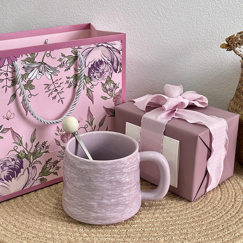 Textured Ceramic Mug & Spoon Gift Set with Bag Rock Textured Ceramic Coffee Niche Mug