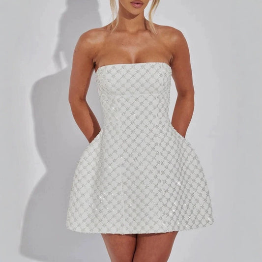 Versatile Off-Shoulder Short Dress Women's Classic Tube Top Dress