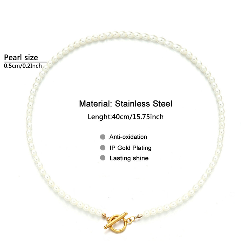 Classic Pearl Choker with Gold Toggle Clasp – Elegant Stainless Steel Necklace For Women's