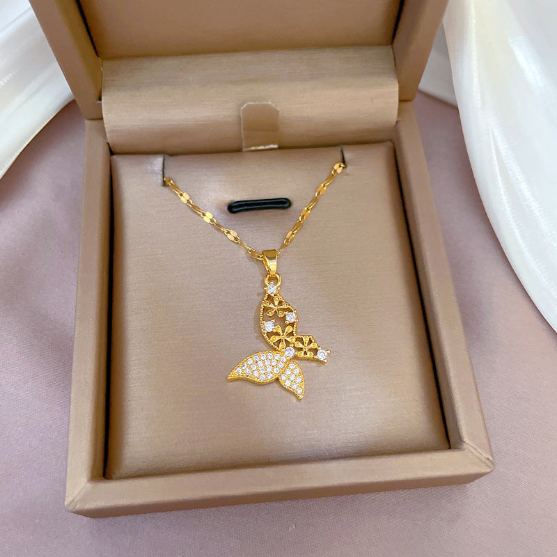 Zircon Cute Butterfly Luxury Necklace For Women's