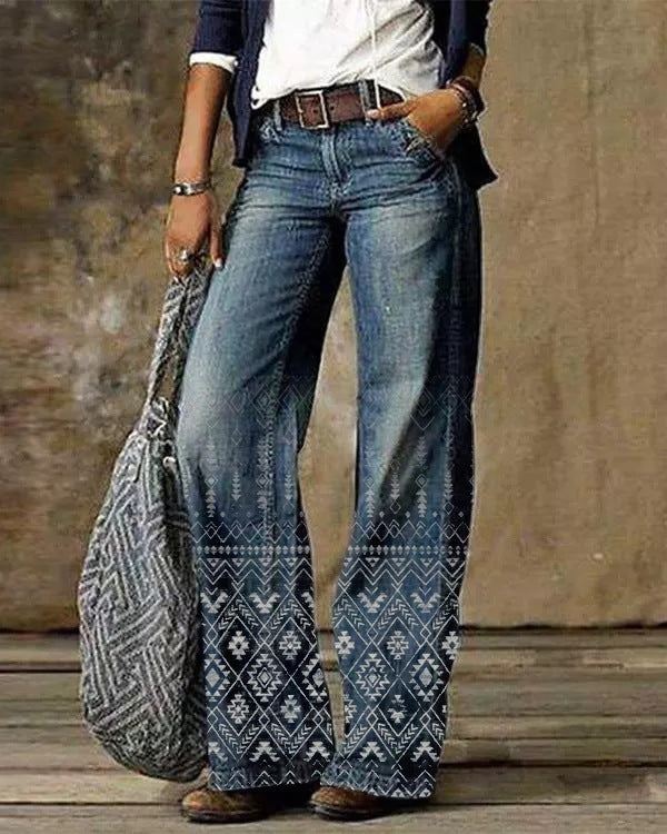 Diagonal Cloth Jeans 3D Pattern Casual Jeans For Women's