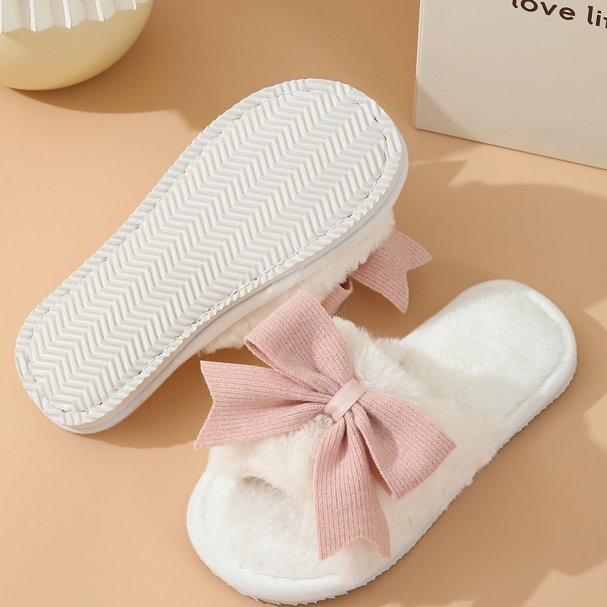 Winter Cute Bow Thick Bottom Non Slip Cotton Slippers For Women's
