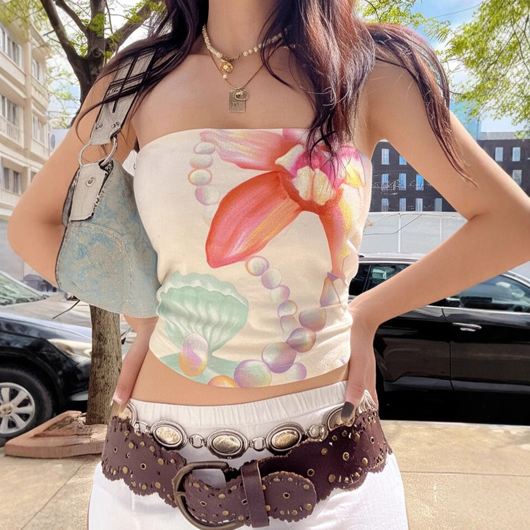 Girl's Younger Island Shell Flower Tube Top Vest For Women's