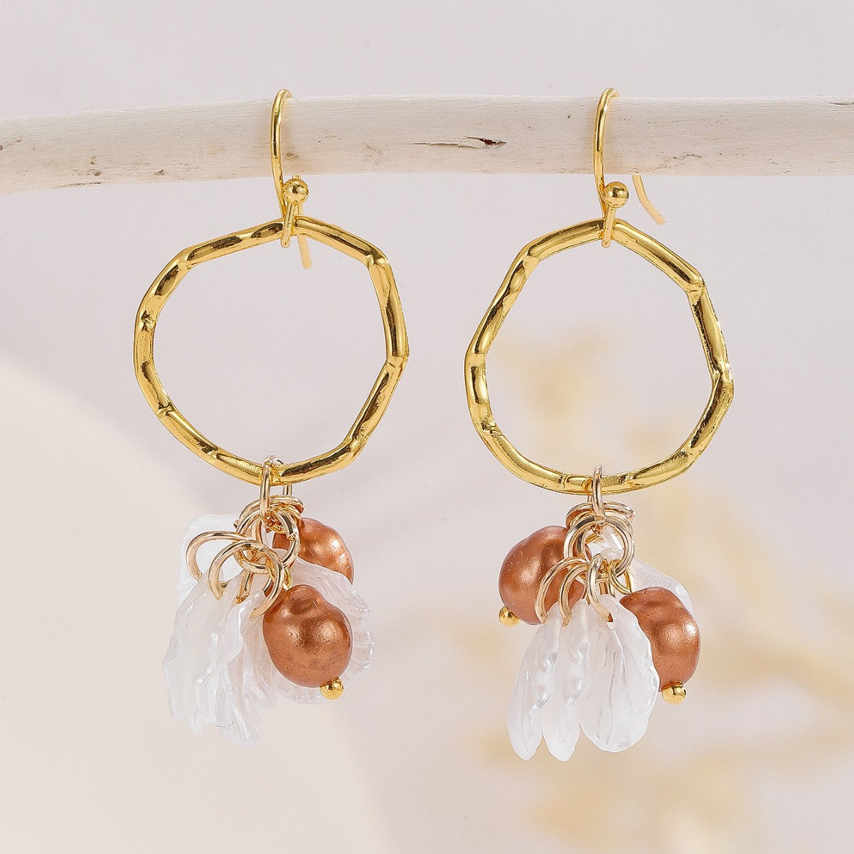 Boho Chic Irregular Hoop Earrings with Mixed Pearl and Petal Charms Popular Retro Fashion Creative Women's Earrings