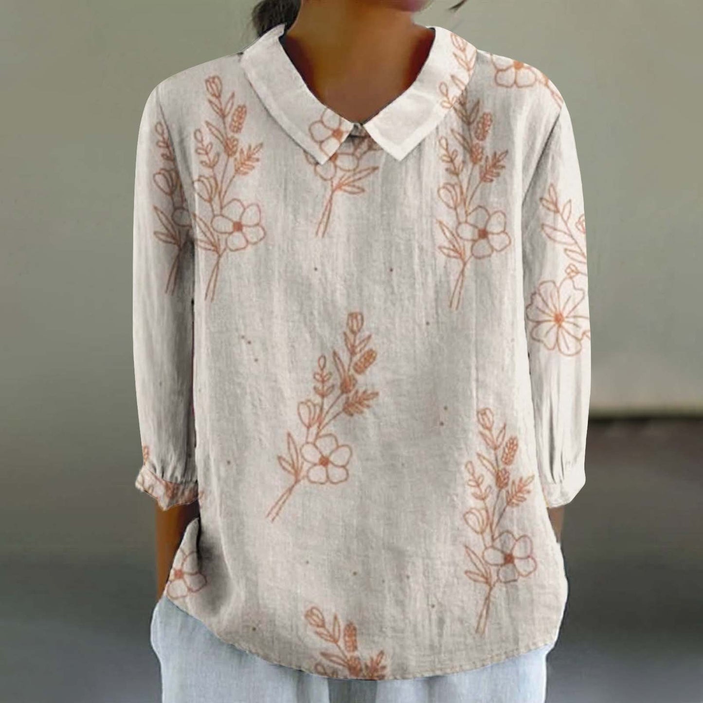 Floral Print Linen Shirt– Casual Long Sleeve Button-Up Shirt Retro Chinese Style For Women's
