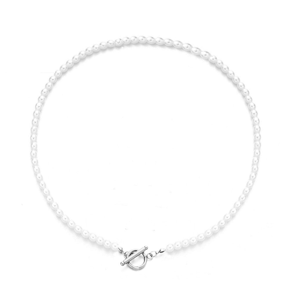 Classic Pearl Choker with Gold Toggle Clasp – Elegant Stainless Steel Necklace For Women's