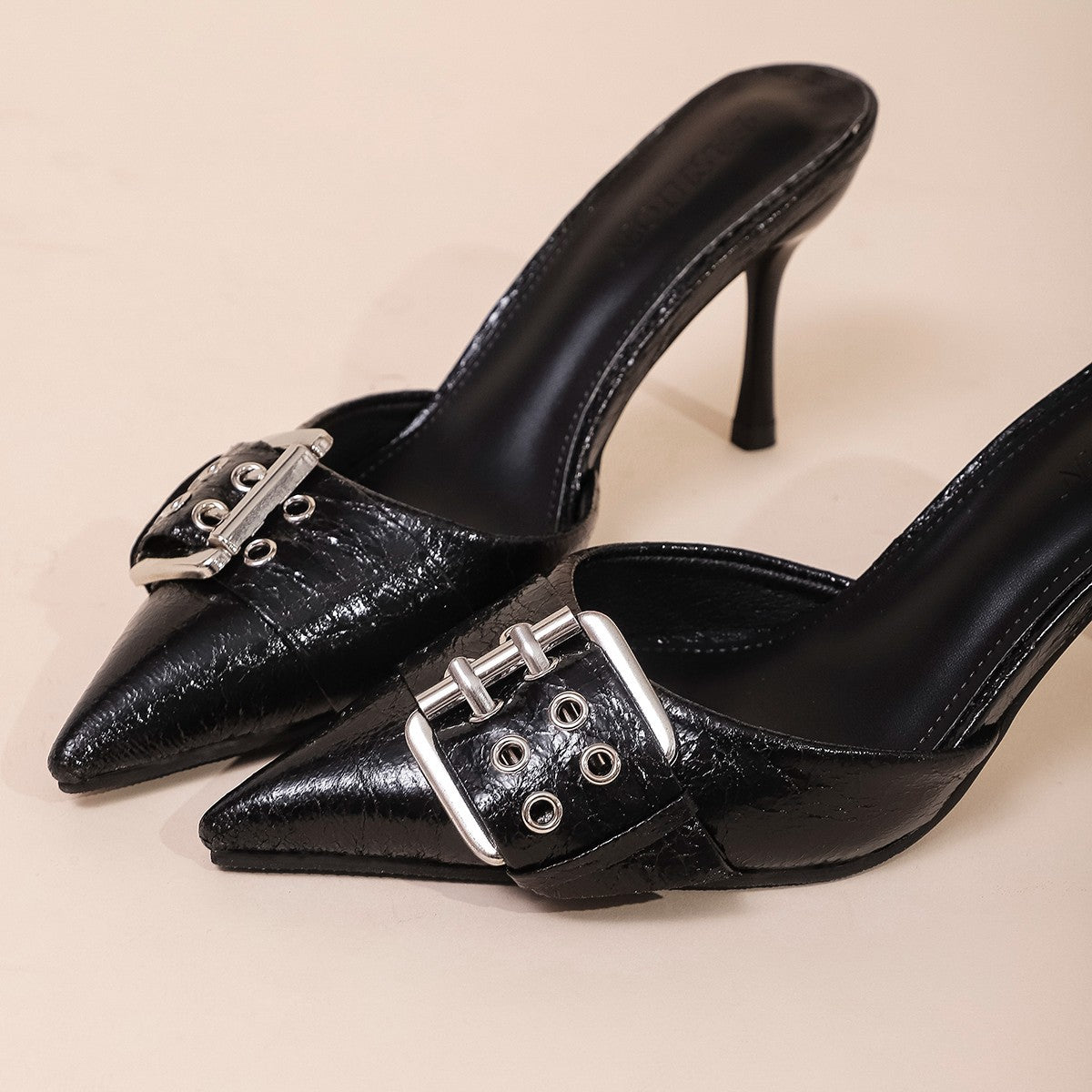 Buckle Decoration Pointed Strap High Heels For Women's