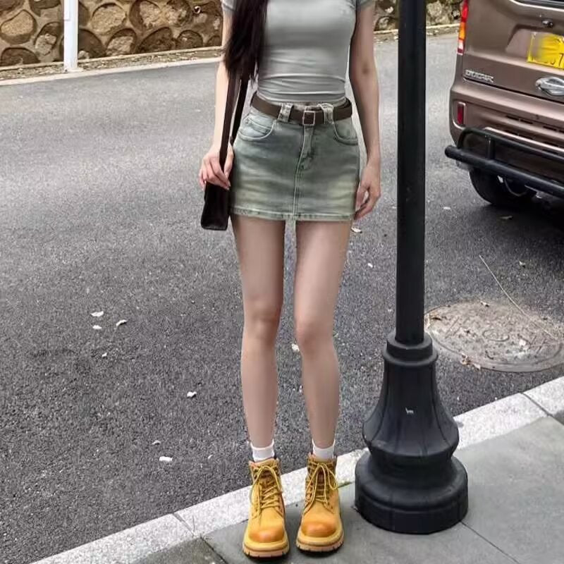 Retro Denim A- Line Short Skirt Slimming For Women's