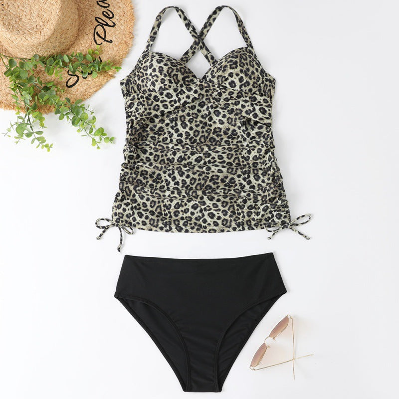Ruched Tummy Control Tankini Set – Flattering & Supportive Swimwear For Women's Separated Swimwear Solid Color Nylon Slim Fit Slim Looking Clothes