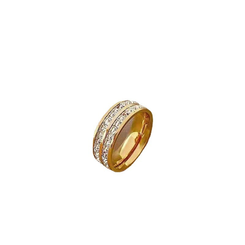 Dazzling Wide Band Crystal Eternity Ring - Multi-Tone Options Simple Student Double Single Row Square Diamond Ring