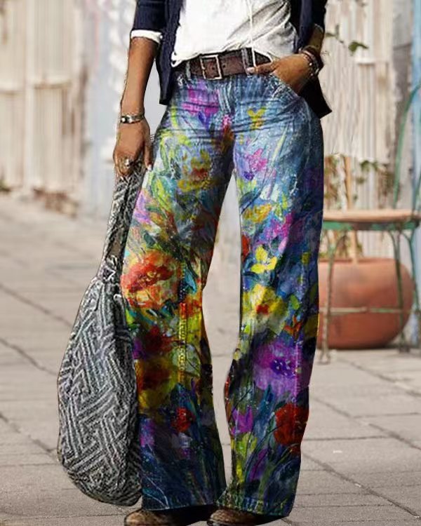 Diagonal Cloth Jeans 3D Pattern Casual Jeans For Women's