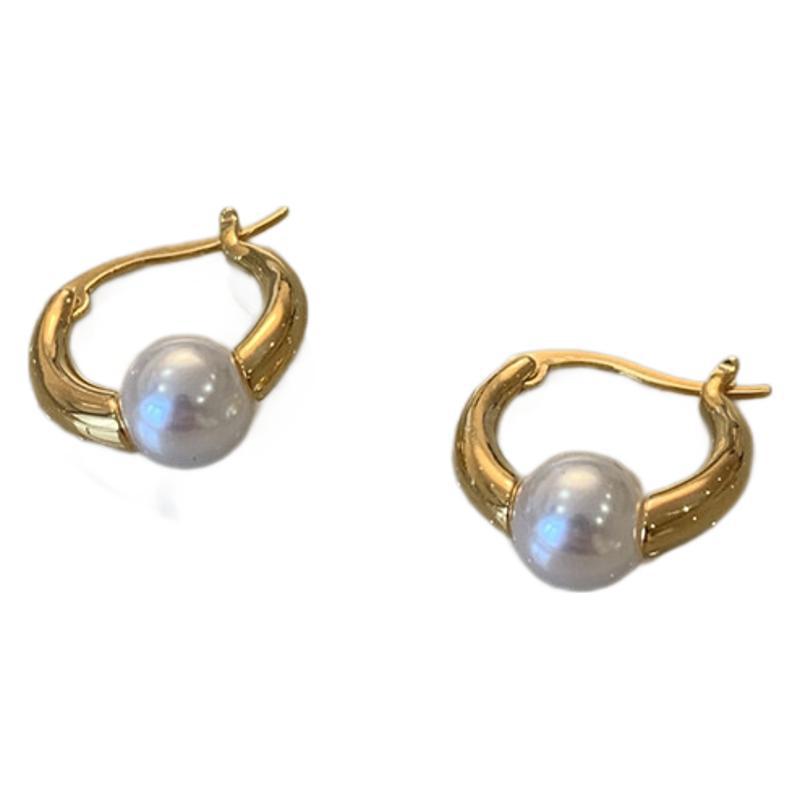 Mild Luxury Retro Round Pearl Metallic Earrings