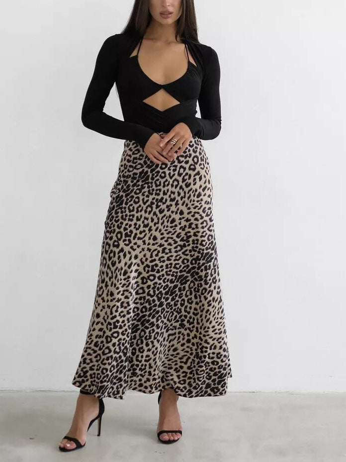 Leopard Fishtail High Waist Casual Skirt For Women's