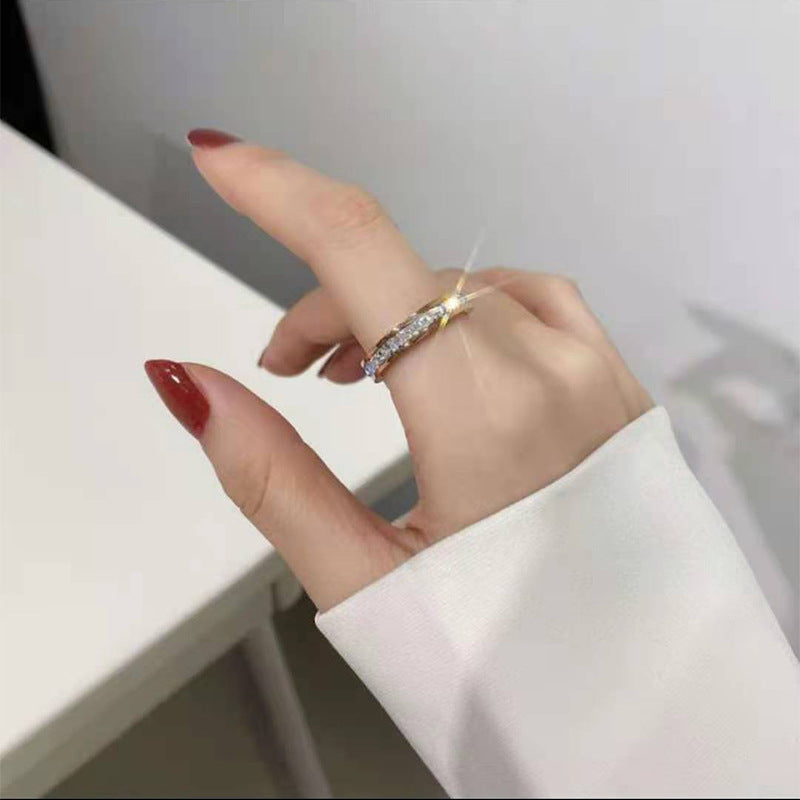 Dazzling Wide Band Crystal Eternity Ring - Multi-Tone Options Simple Student Double Single Row Square Diamond Ring