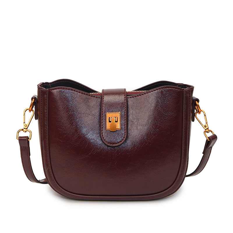 Elegant Buckle Flap Crossbody Bag – Glossy Faux Leather Shoulder Purse Printed Casual Shoulder Trendy Women's Bags