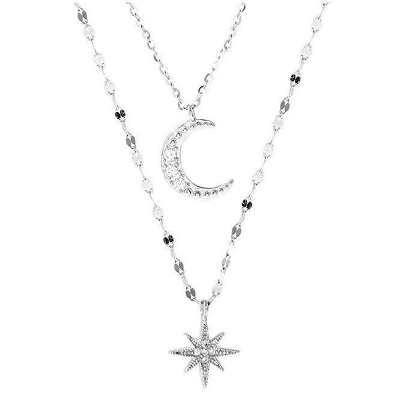 Celestial Charm Layered Necklace – Shine Like the Stars Asterism Moon Double-layer Necklace For Women