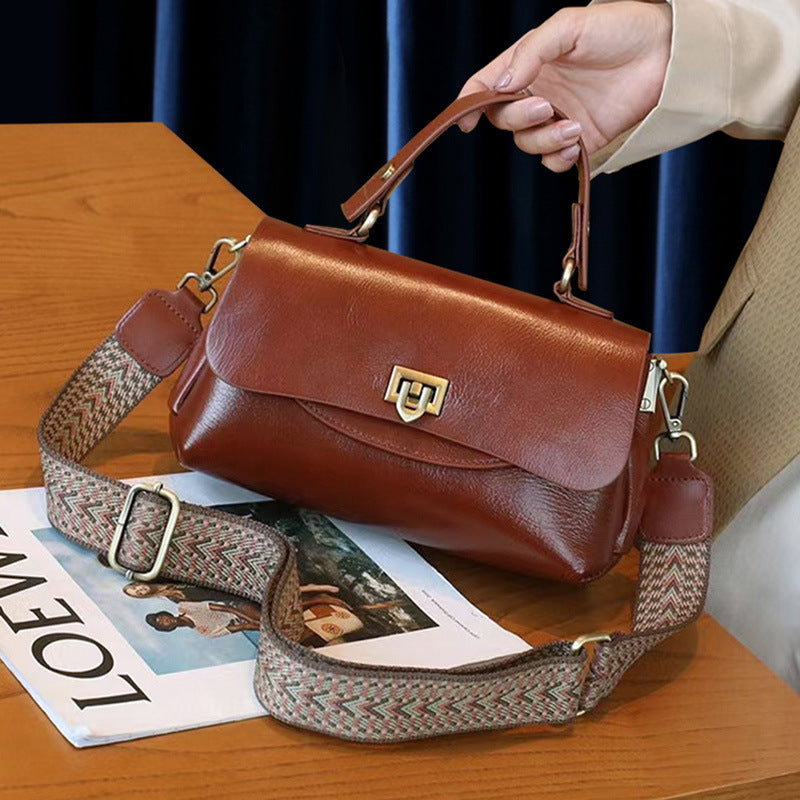 Vintage Style Leather Flap Crossbody Bag Women's Retro Fashion Multi-bag Leather Handbag