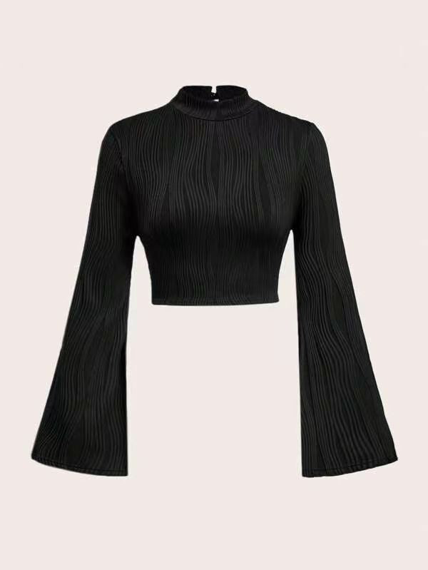 Long Sleeve Mock Neck/Off-Shoulder Ribbed Crop Top Sexy Lace Thick Long Sleeved T-shirt Knitted Sweater