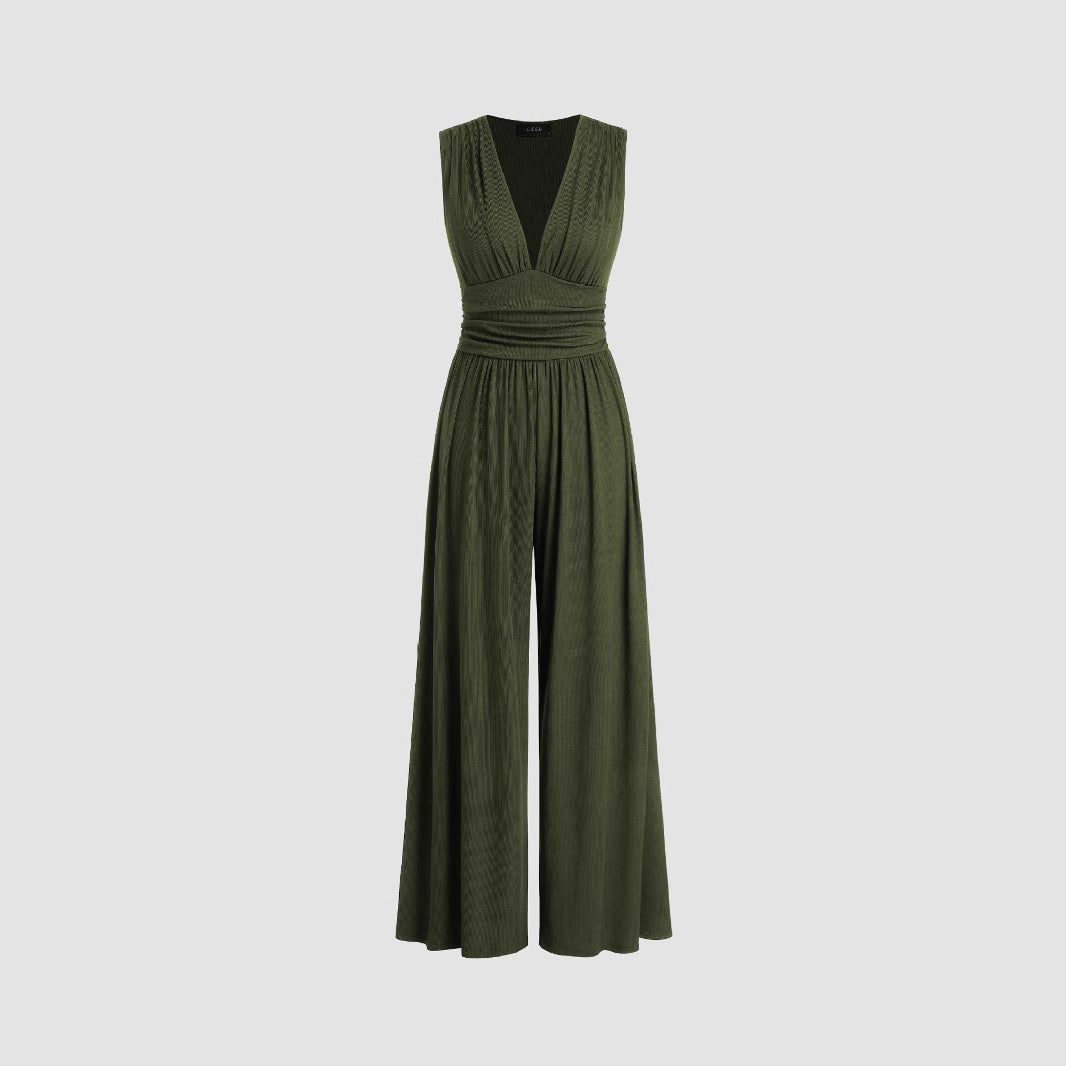 Women's Solid Color Loose Sleeveless Knitted Jumpsuit