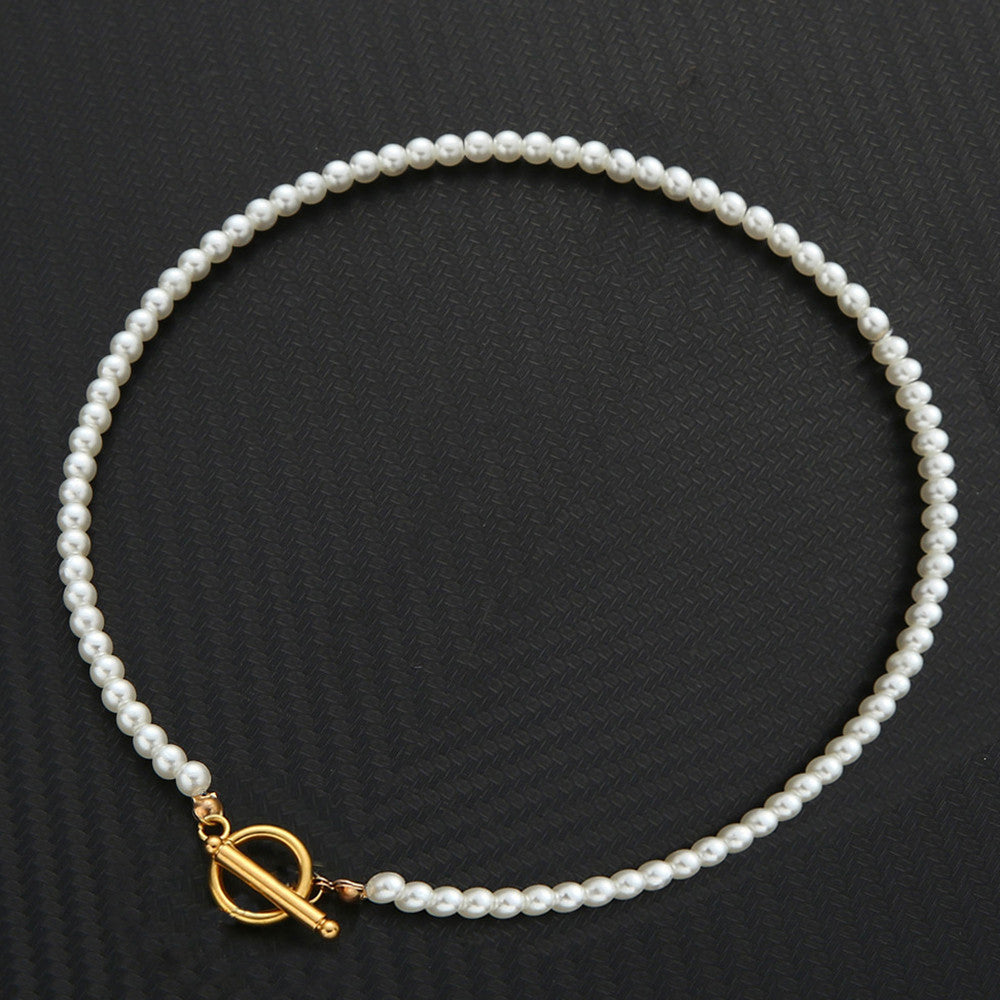 Classic Pearl Choker with Gold Toggle Clasp – Elegant Stainless Steel Necklace For Women's