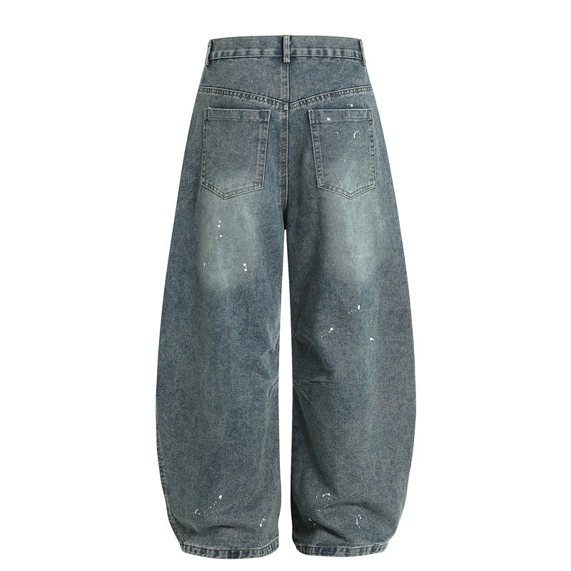 Niche American Retro Splash-ink Embroidered Machete Jeans
