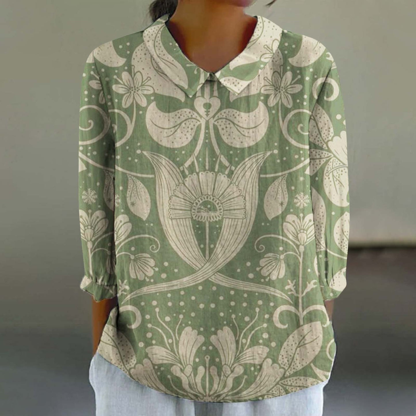 Floral Print Linen Shirt– Casual Long Sleeve Button-Up Shirt Retro Chinese Style For Women's