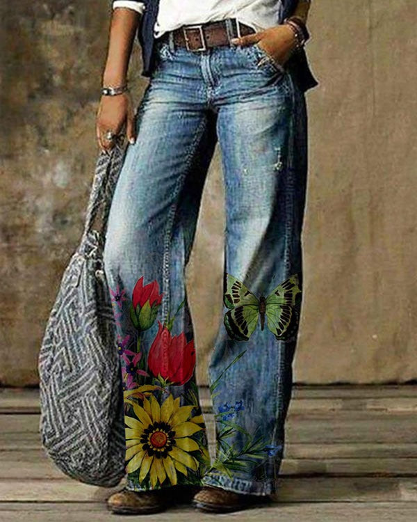 Diagonal Cloth Jeans 3D Pattern Casual Jeans For Women's