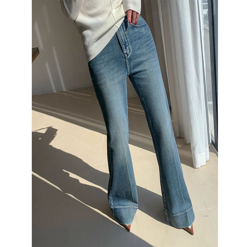 Sleek Lines – High-Waisted Flare Jeans for a Modern Silhouette French Style Temperament Retro Washed Jeans For Women