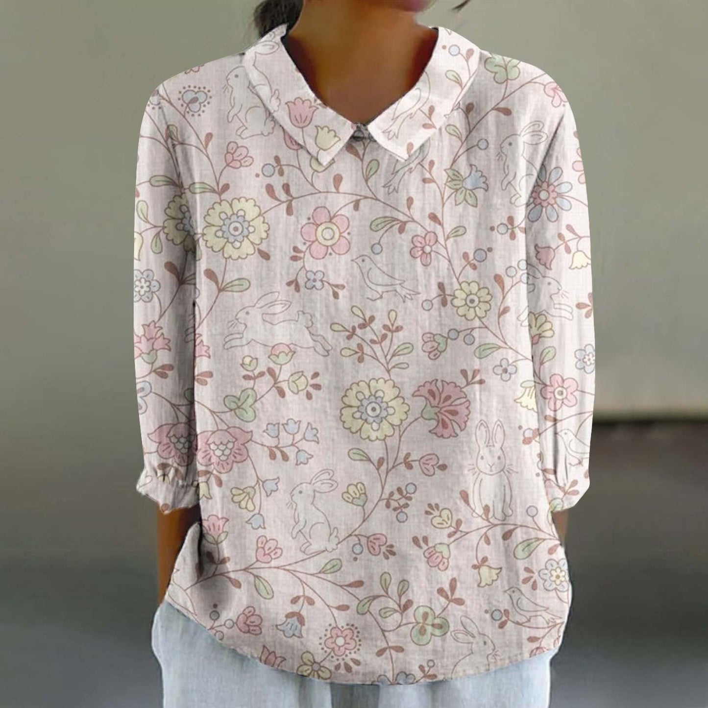 Floral Print Linen Shirt– Casual Long Sleeve Button-Up Shirt Retro Chinese Style For Women's