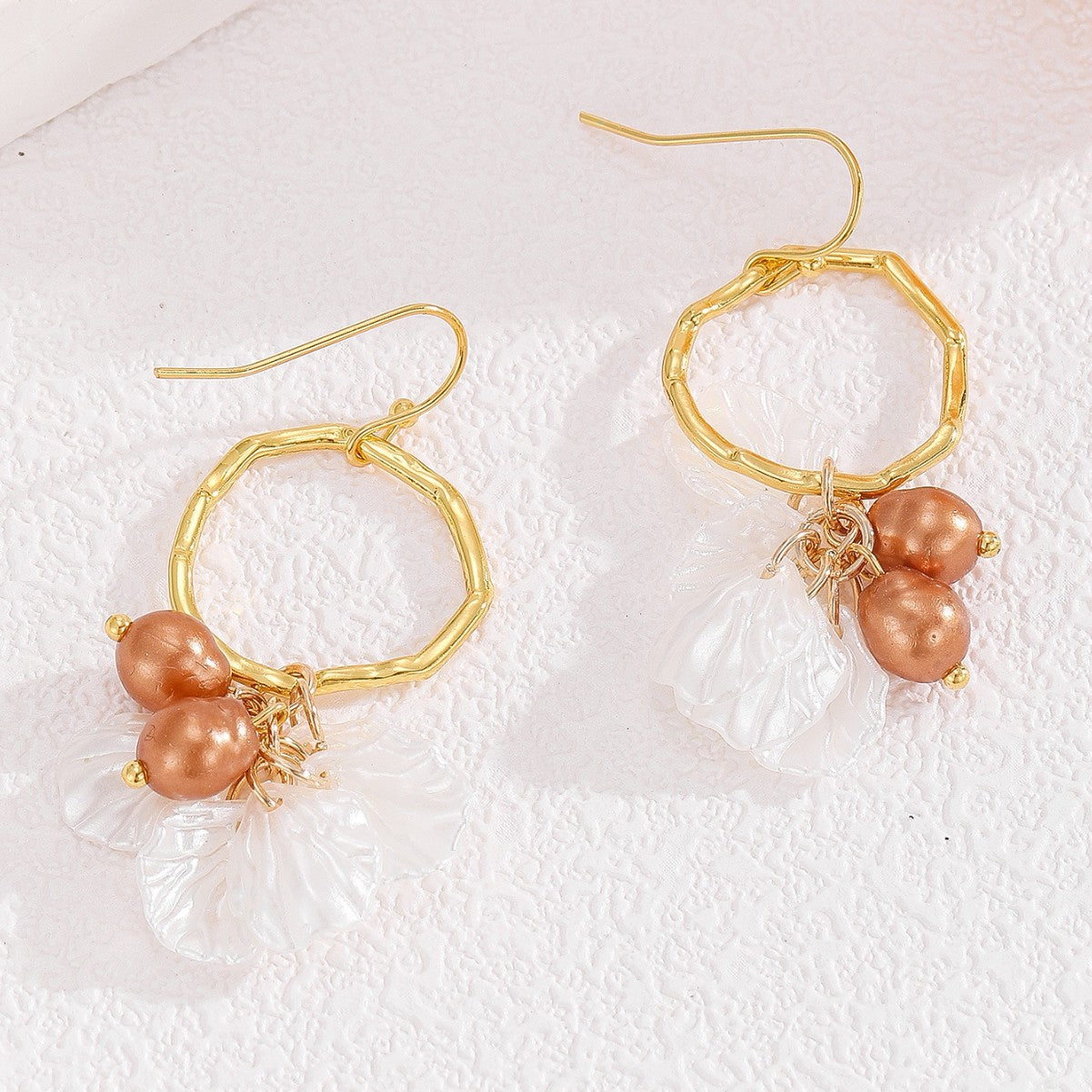 Boho Chic Irregular Hoop Earrings with Mixed Pearl and Petal Charms Popular Retro Fashion Creative Women's Earrings