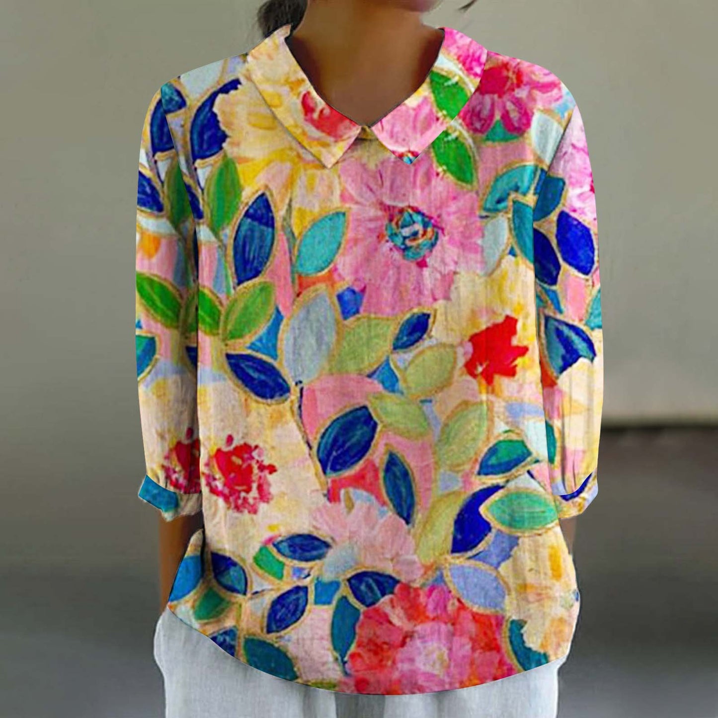Floral Print Linen Shirt– Casual Long Sleeve Button-Up Shirt Retro Chinese Style For Women's