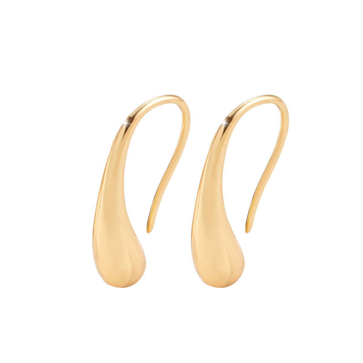 Elegant Gold Tone Teardrop Hoop Earrings | Minimalist Dangle Design Geometric Metal Glossy Surface Ear Hook
