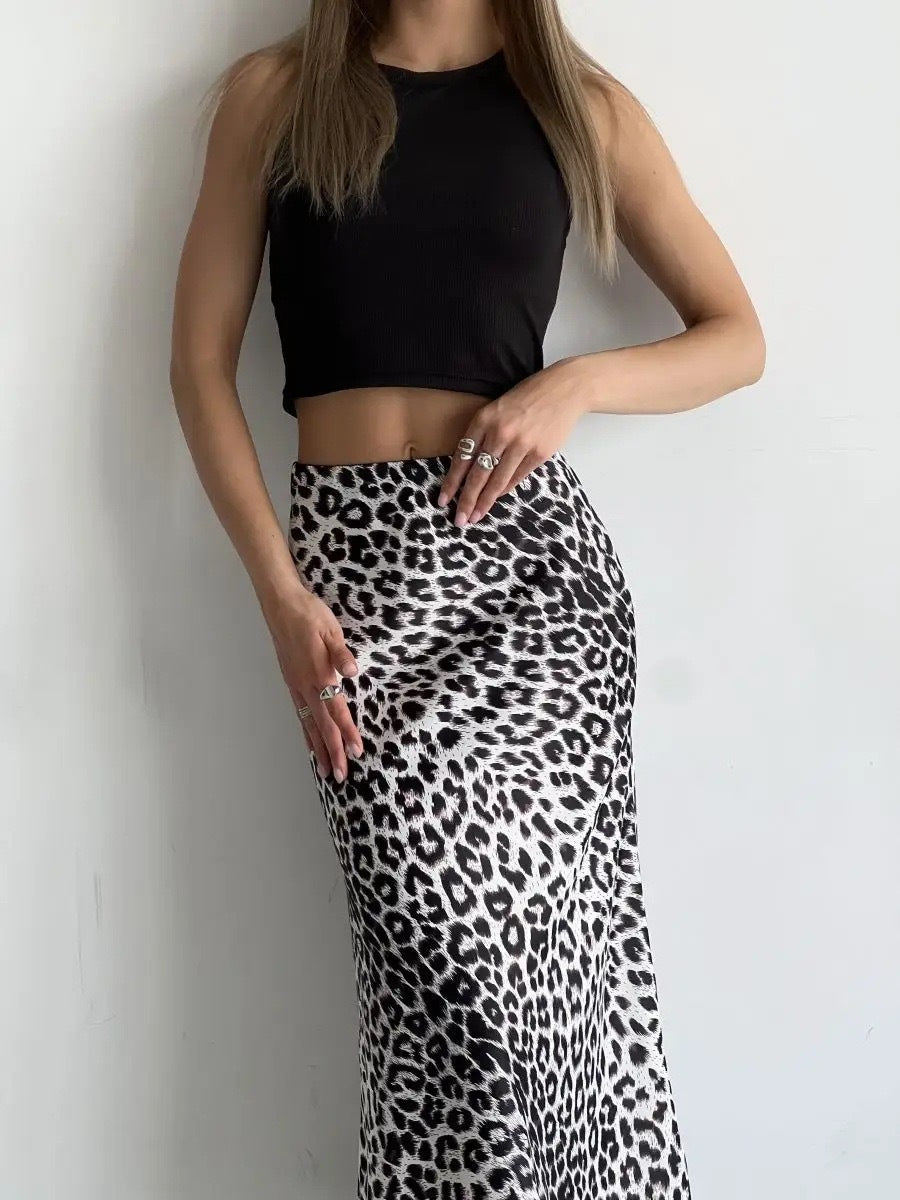 Leopard Fishtail High Waist Casual Skirt For Women's