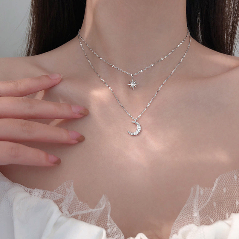 Celestial Charm Layered Necklace – Shine Like the Stars Asterism Moon Double-layer Necklace For Women