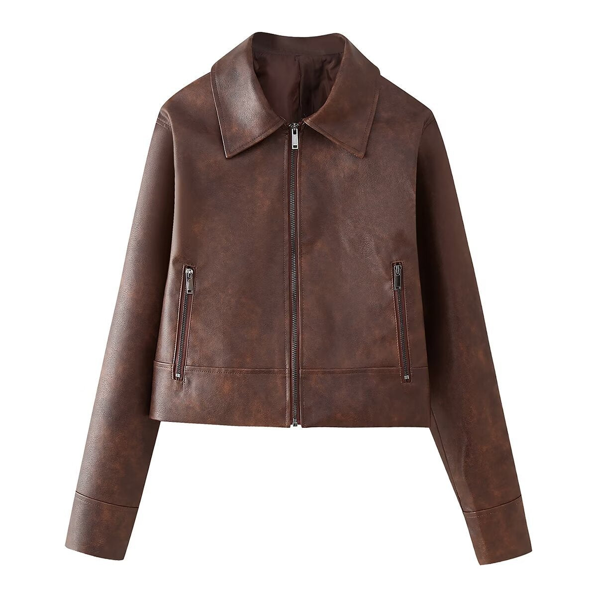 Retro Lapels Long-sleeved Zipper Leather Jacket Skirt Women's