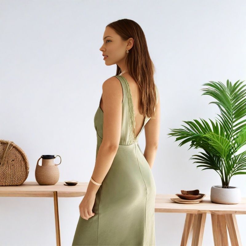 Satin Dress Lace Maxi Dress