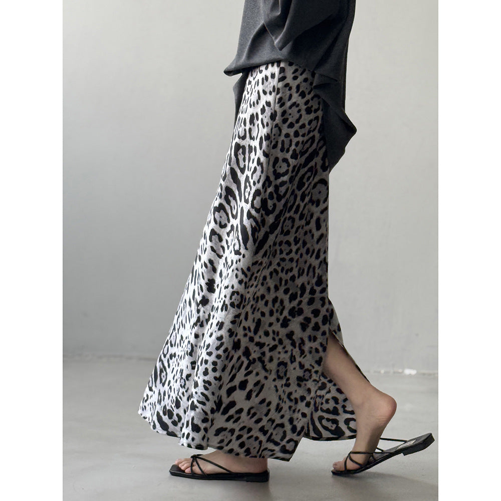 Light Luxury High-grade Leopard Print Split Skirt Women's High Waist Slimming