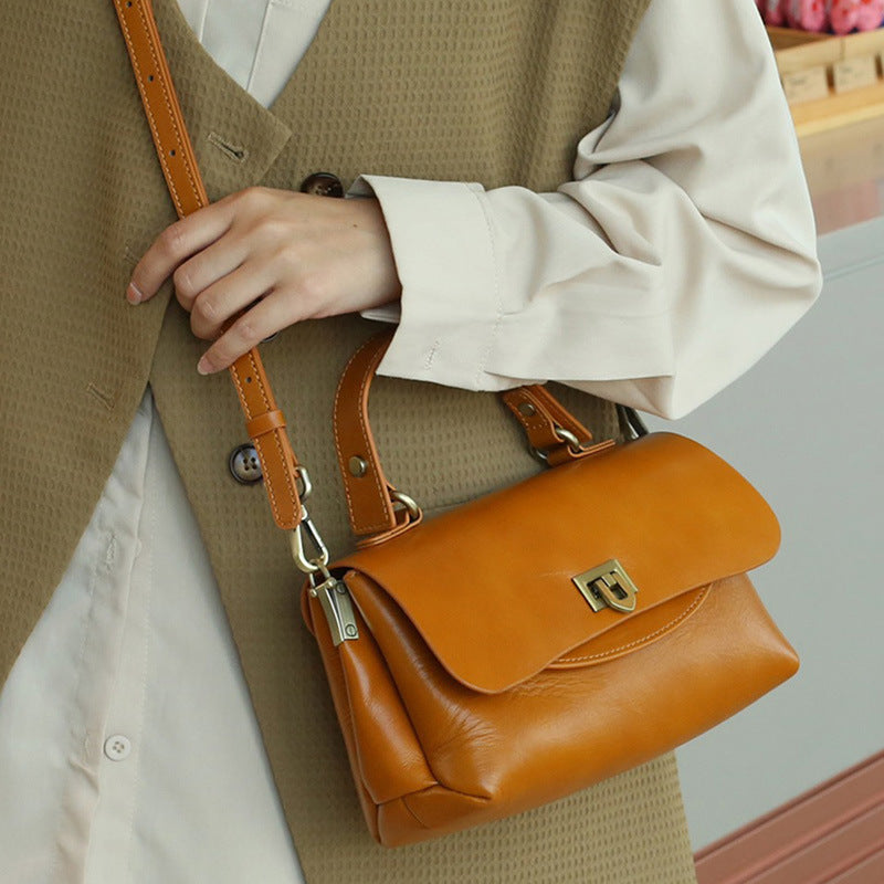 Vintage Style Leather Flap Crossbody Bag Women's Retro Fashion Multi-bag Leather Handbag