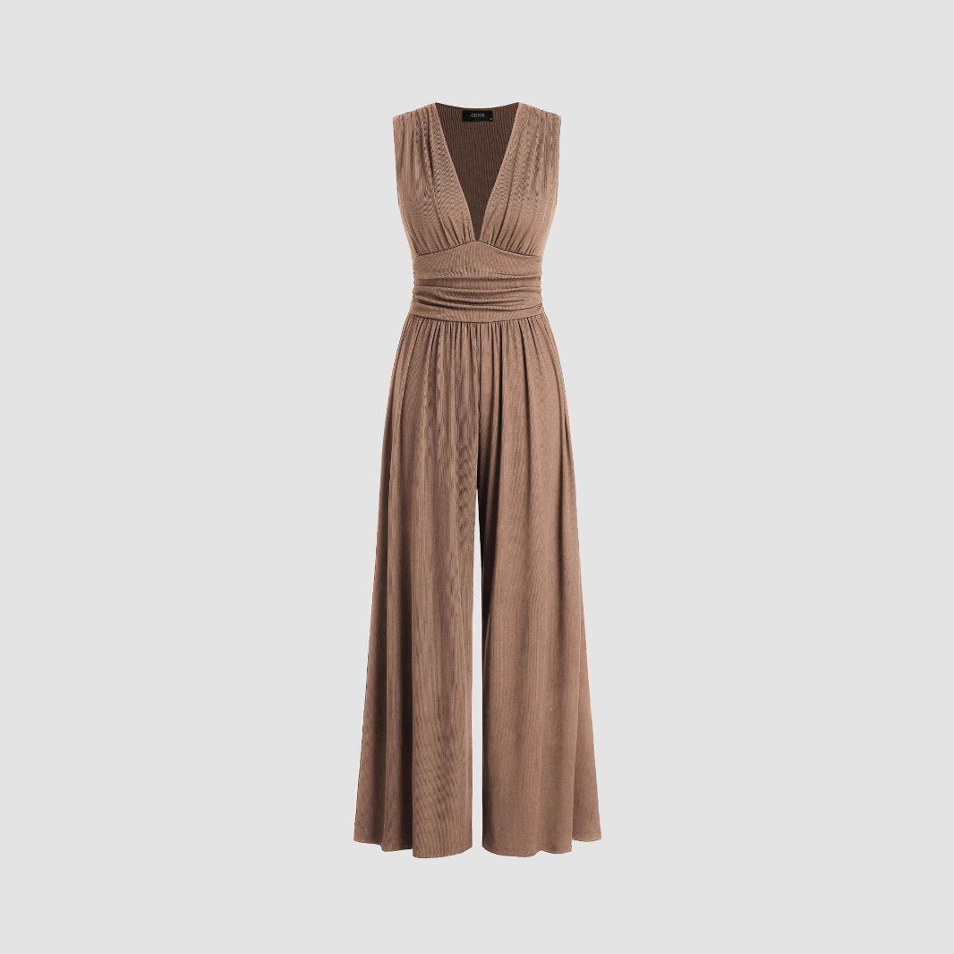 Women's Solid Color Loose Sleeveless Knitted Jumpsuit