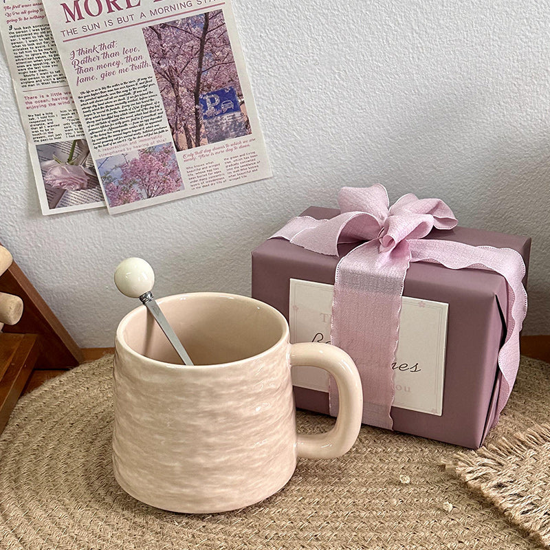 Textured Ceramic Mug & Spoon Gift Set with Bag Rock Textured Ceramic Coffee Niche Mug