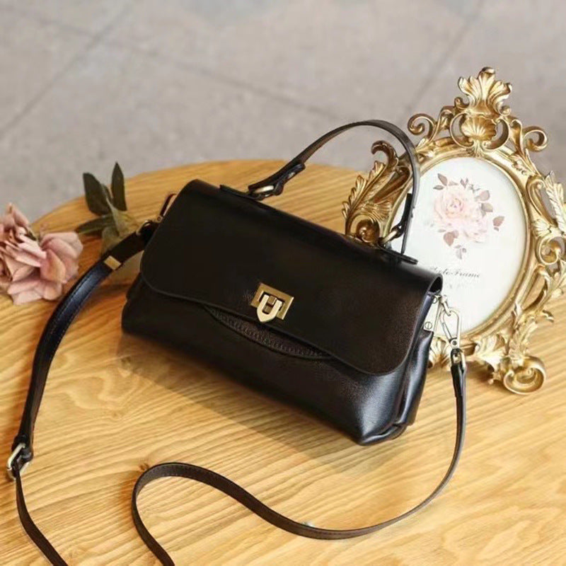 Vintage Style Leather Flap Crossbody Bag Women's Retro Fashion Multi-bag Leather Handbag