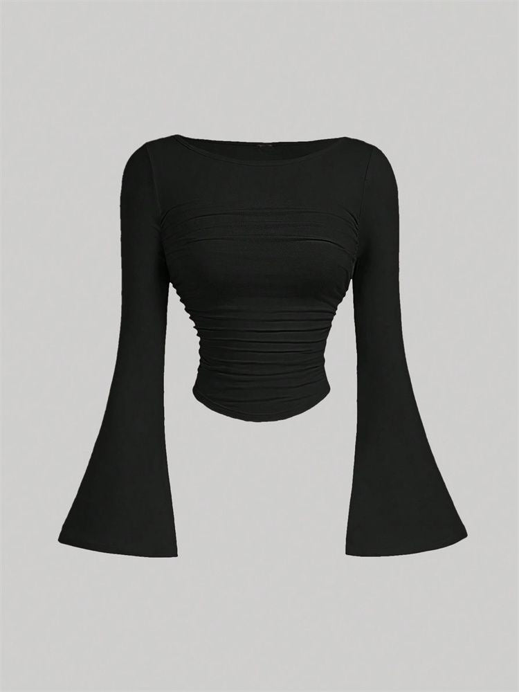 Long Sleeve Mock Neck/Off-Shoulder Ribbed Crop Top Sexy Lace Thick Long Sleeved T-shirt Knitted Sweater
