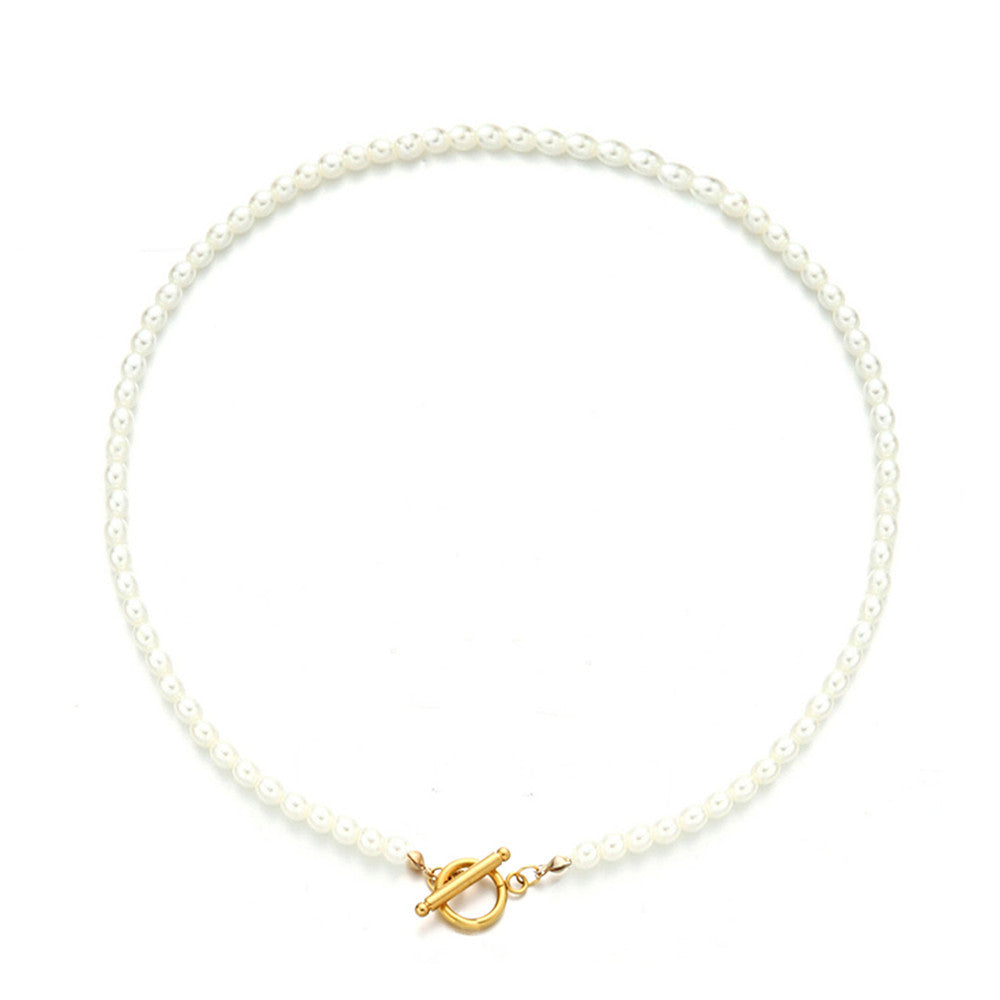 Classic Pearl Choker with Gold Toggle Clasp – Elegant Stainless Steel Necklace For Women's