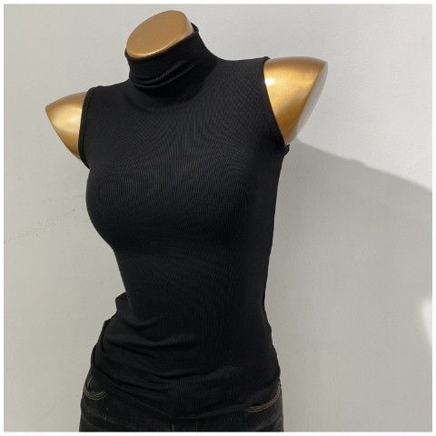Sleek Sleeveless Turtleneck Top - Multi-Color Options Korean Style Half Turtleneck Sleeveless Vest Top