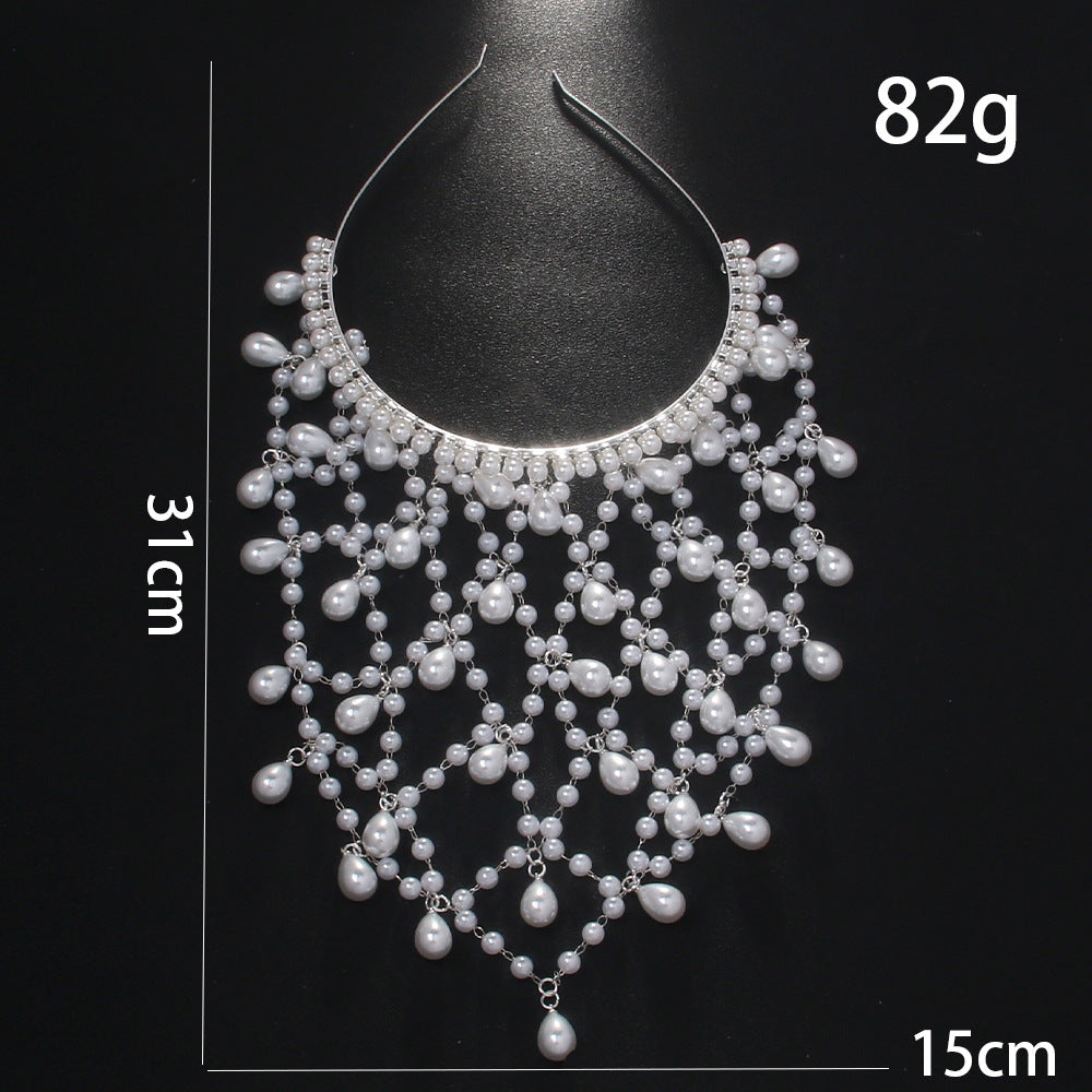 Crystal & Pearl Drape Headband / Hair Jewelry Bohemian Fashion Retro Mesh Hat Headband