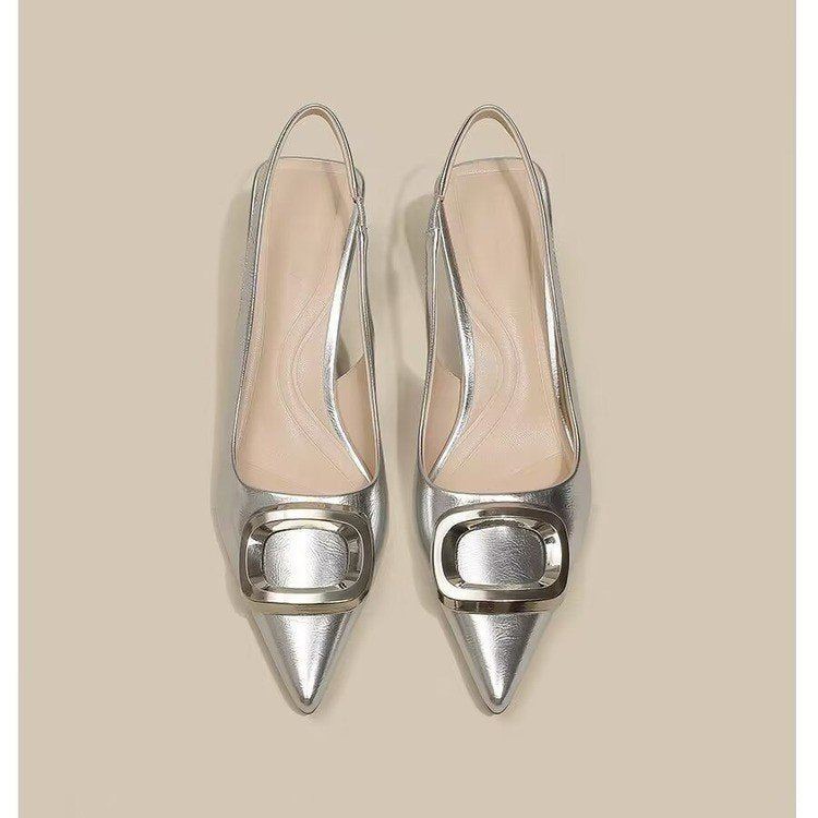 Pointed Toe Classy High Heels High-grade French Square Buckle