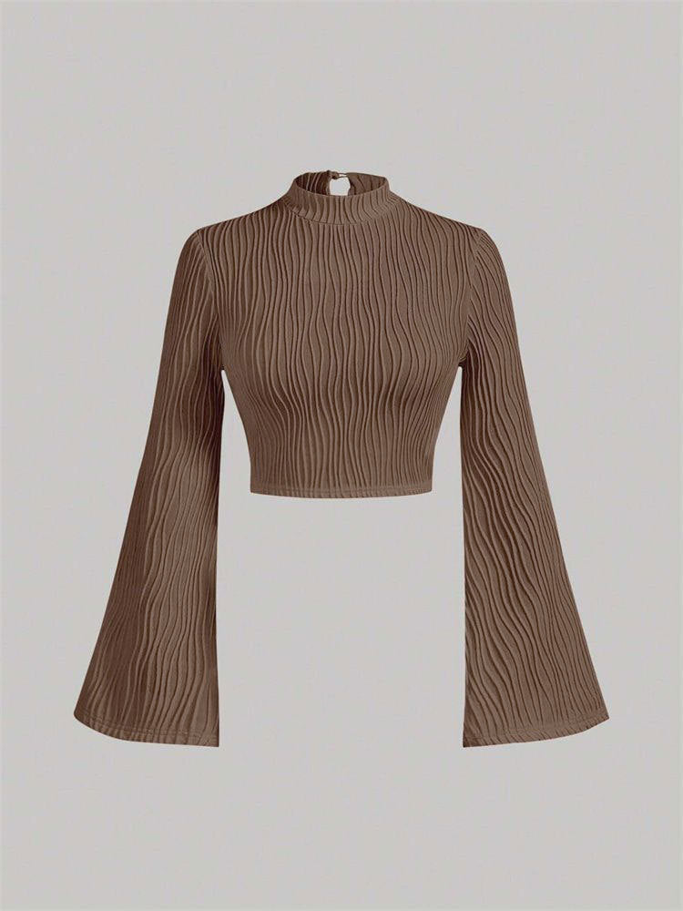 Long Sleeve Mock Neck/Off-Shoulder Ribbed Crop Top Sexy Lace Thick Long Sleeved T-shirt Knitted Sweater