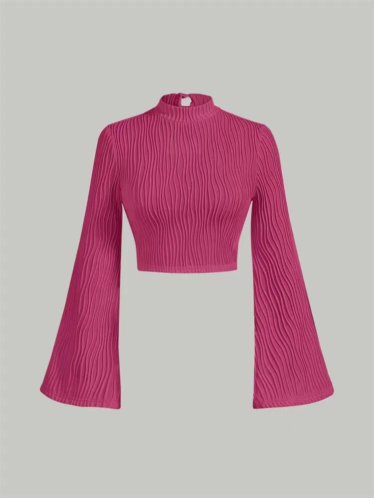Long Sleeve Mock Neck/Off-Shoulder Ribbed Crop Top Sexy Lace Thick Long Sleeved T-shirt Knitted Sweater
