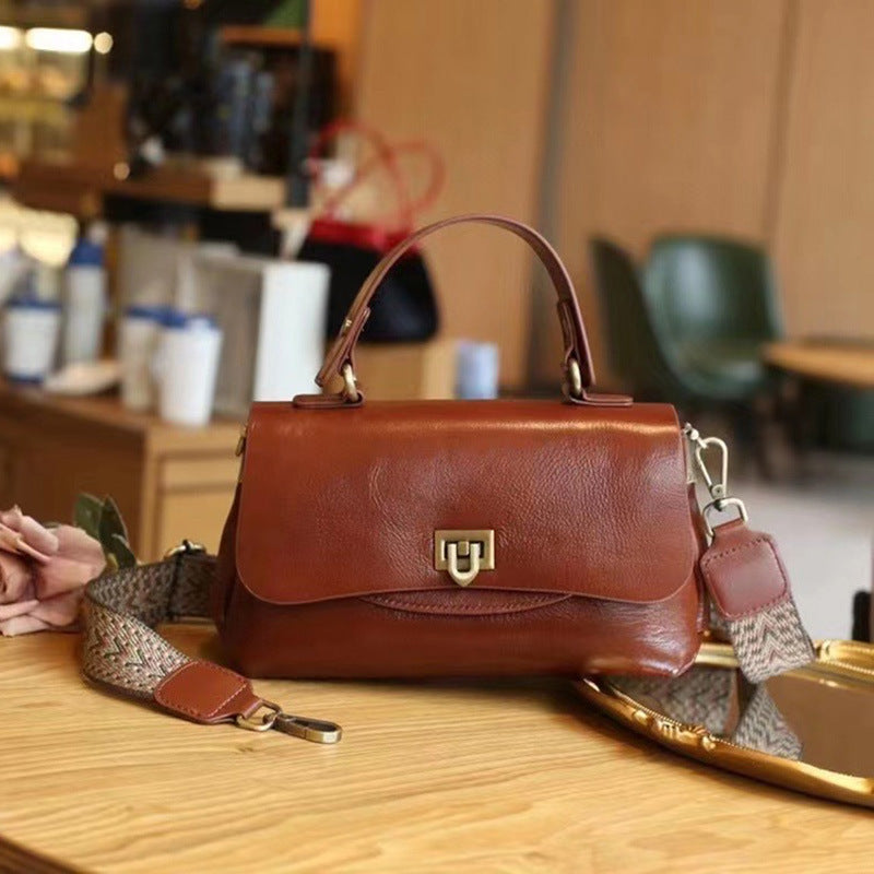 Vintage Style Leather Flap Crossbody Bag Women's Retro Fashion Multi-bag Leather Handbag
